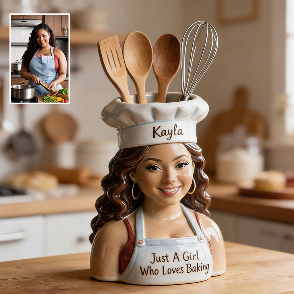 Personalized Latina Little Girl Chef Baking Acrylic Pot Kitchen Decor Gift