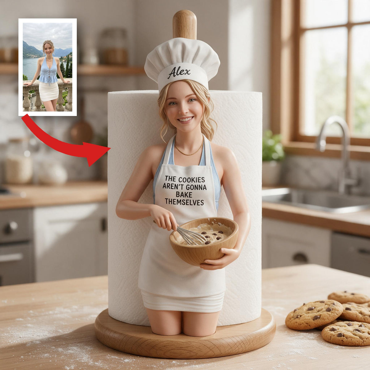 Support à essuie-tout personnalisé Femme Chef Pâtissière Décor de Cuisine Cadeau