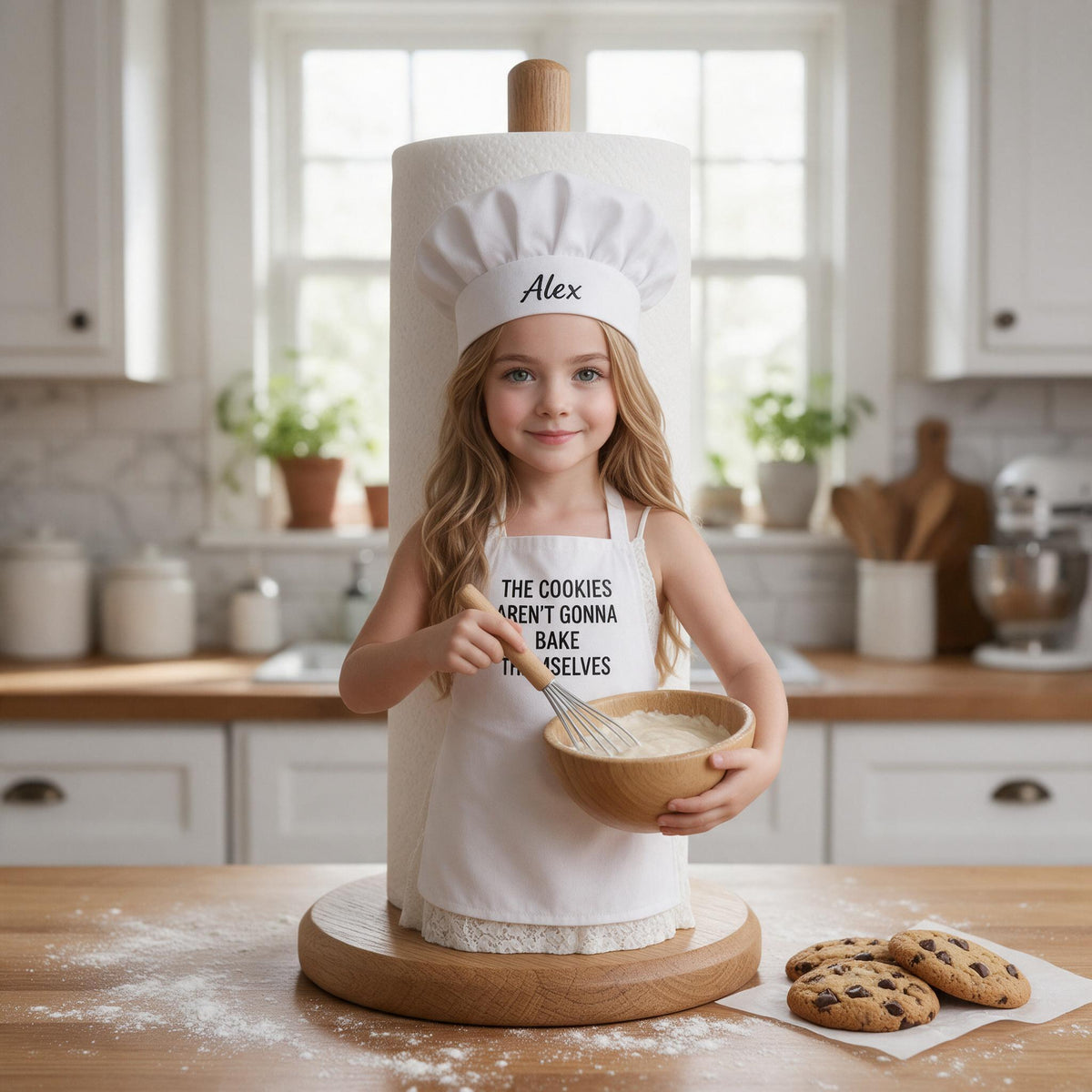 Support à essuie-tout personnalisé Petite Fille Pâtissière, Cadeau de Cuisine pour Fille ou Petite-Fille