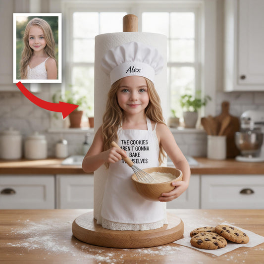 Custom Photo Little Girl Baker Paper Towel Stand, Kitchen Gift for Daughter Granddaughter