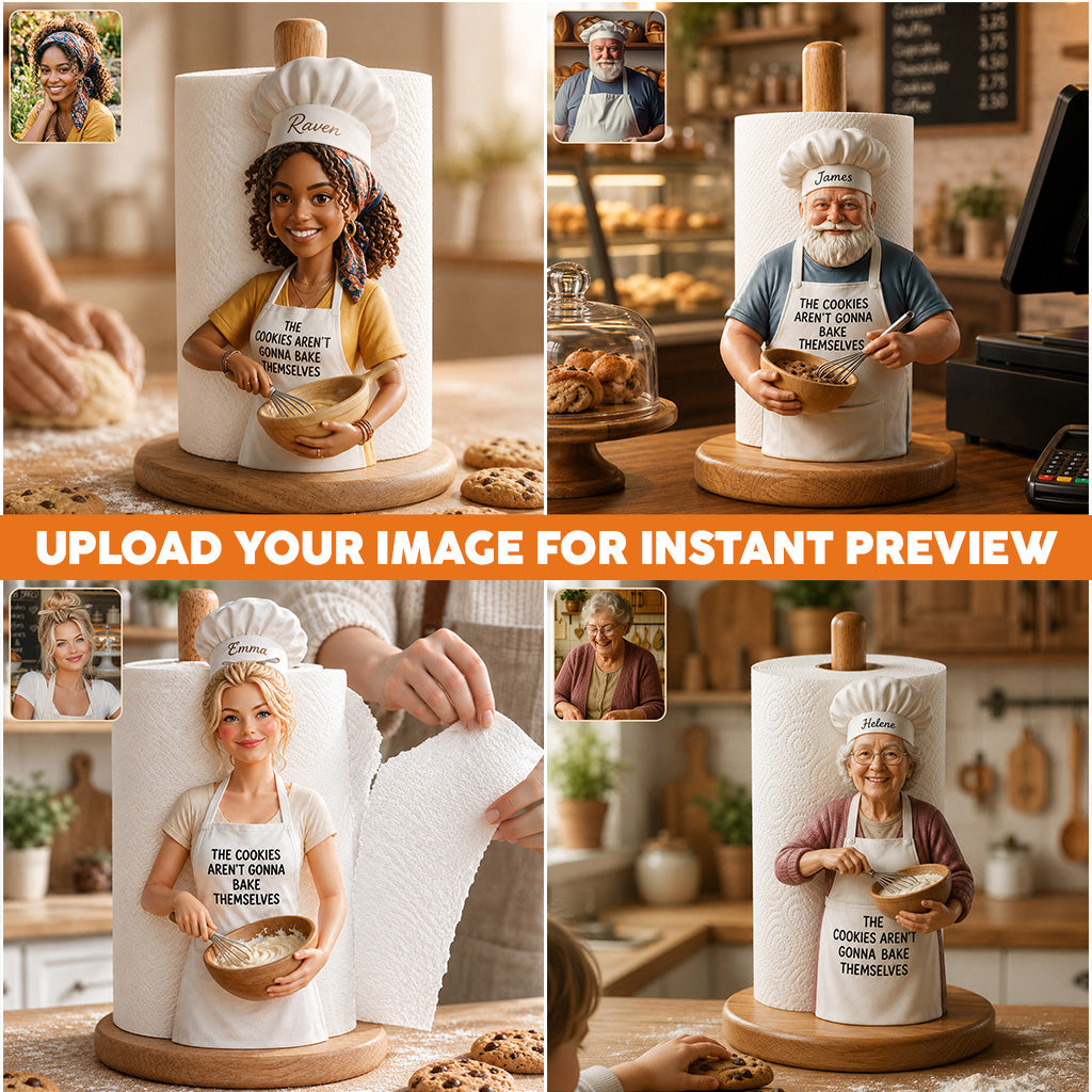 Custom Photo Black Male Baker Paper Towel Stand Kitchen Baking Decor Gift
