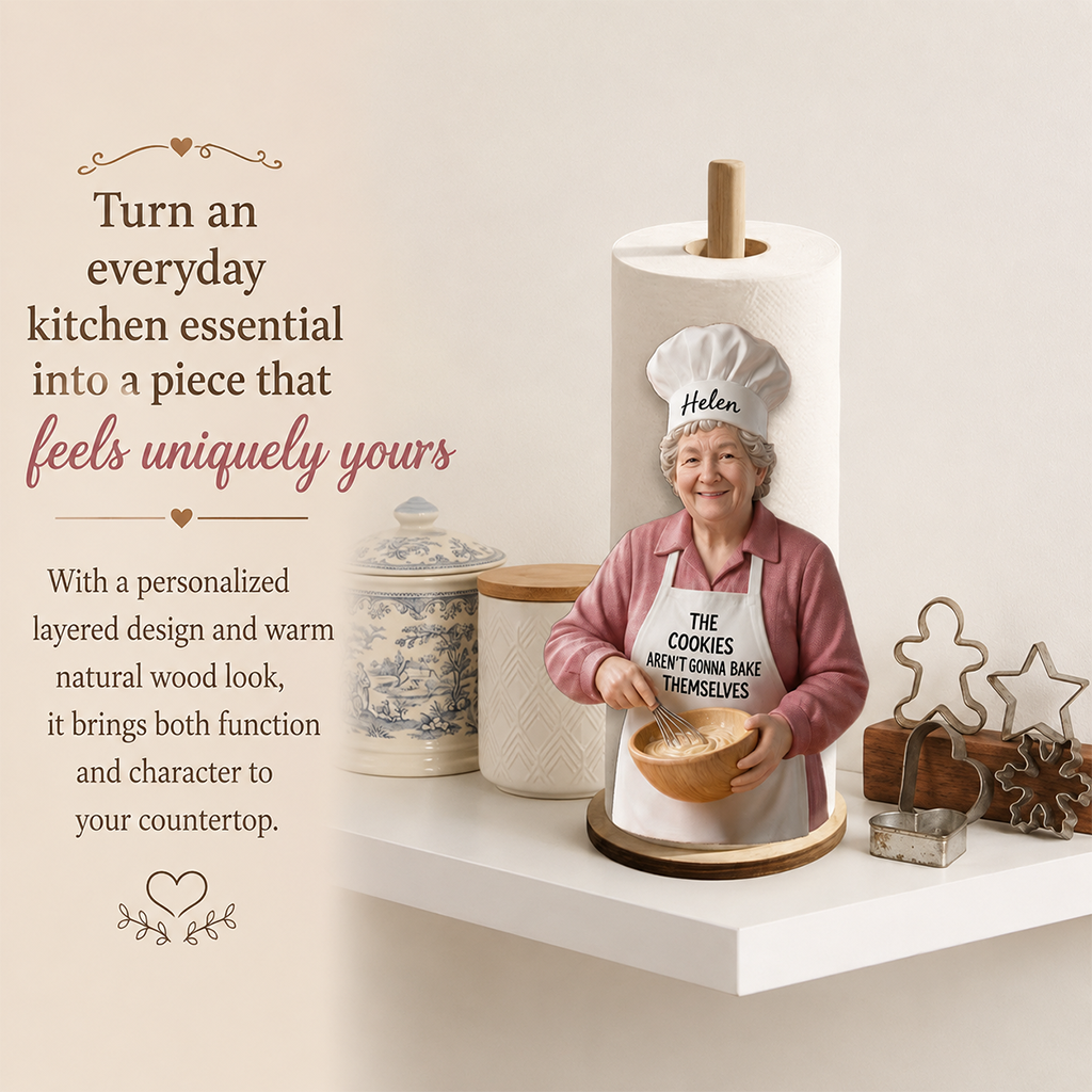 Custom Photo Older Black Woman Baker Paper Towel Stand Kitchen Decor Gift