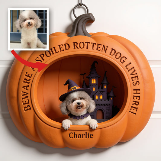 Personalized Halloween Curly Fur Poodle Pumpkin Shaped Wood Sign Dog Lover Gift