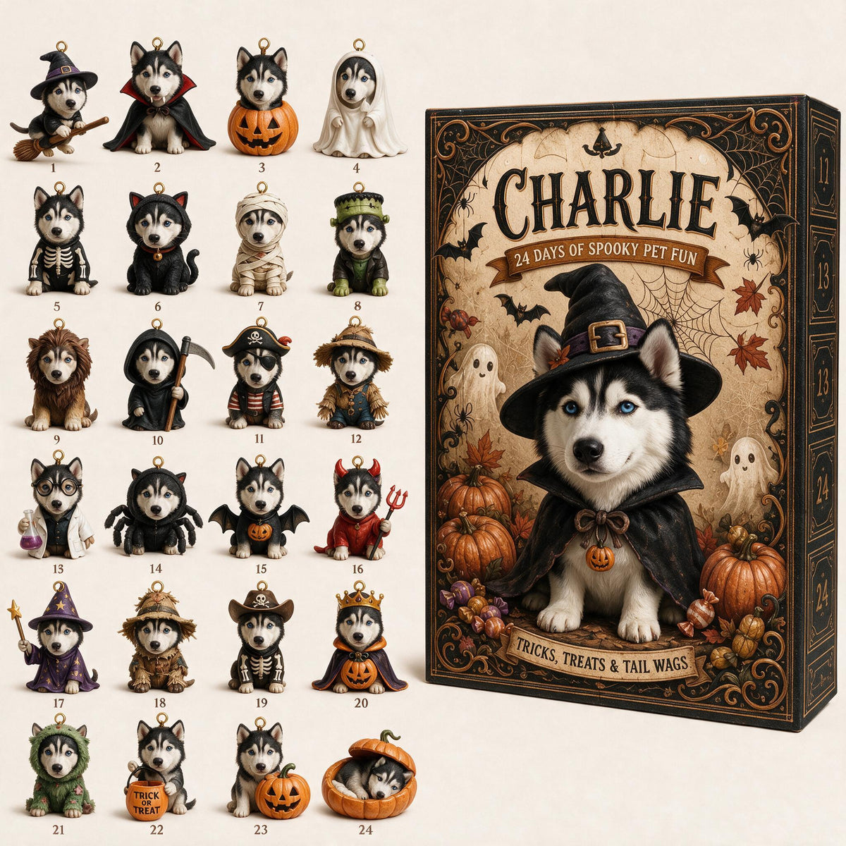 Calendrier de l'Avent Personnalisé Husky Sibérien Noir & Blanc