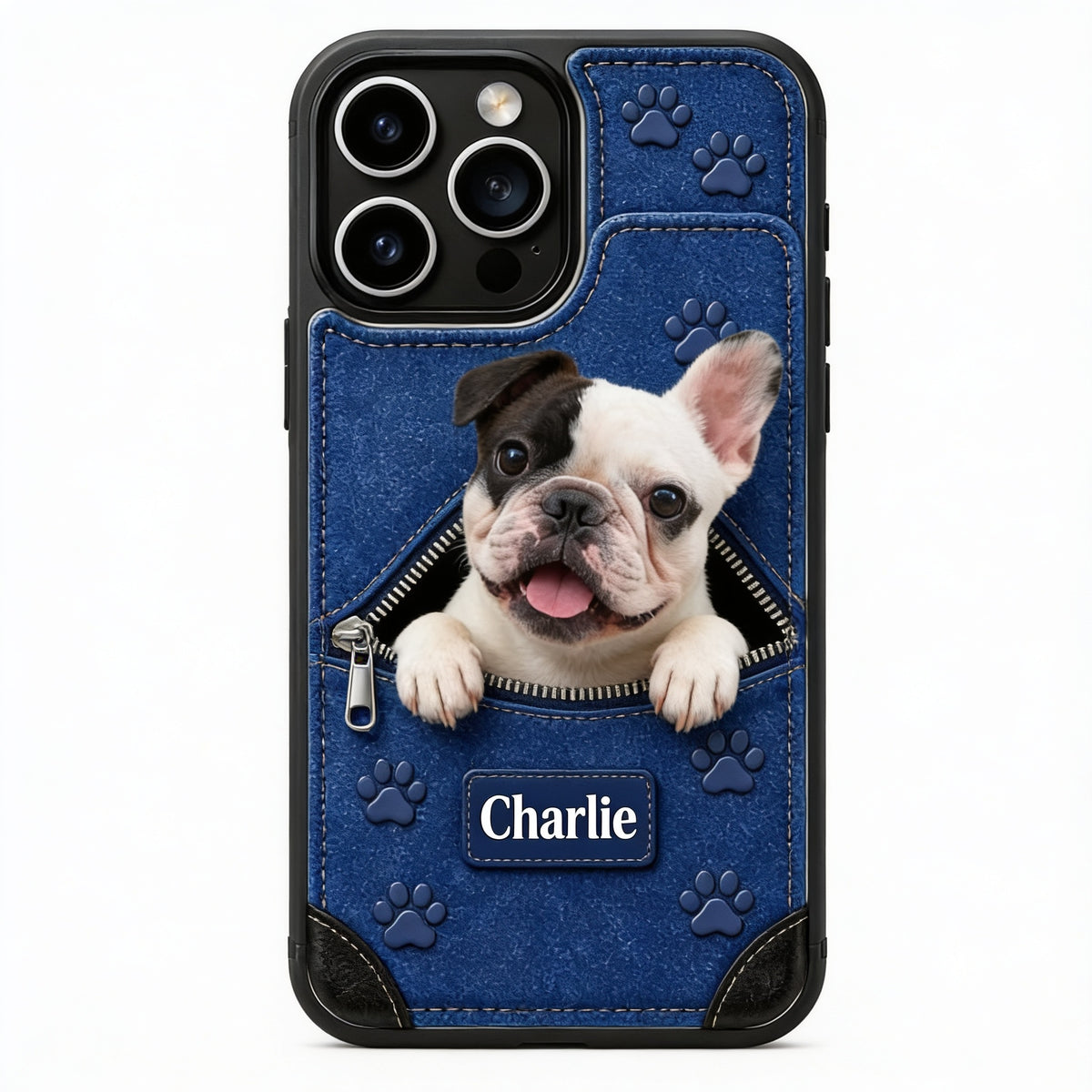 Personalized Peeking Black & White French Bulldog Wallet Phone Case Dog Lover Gift