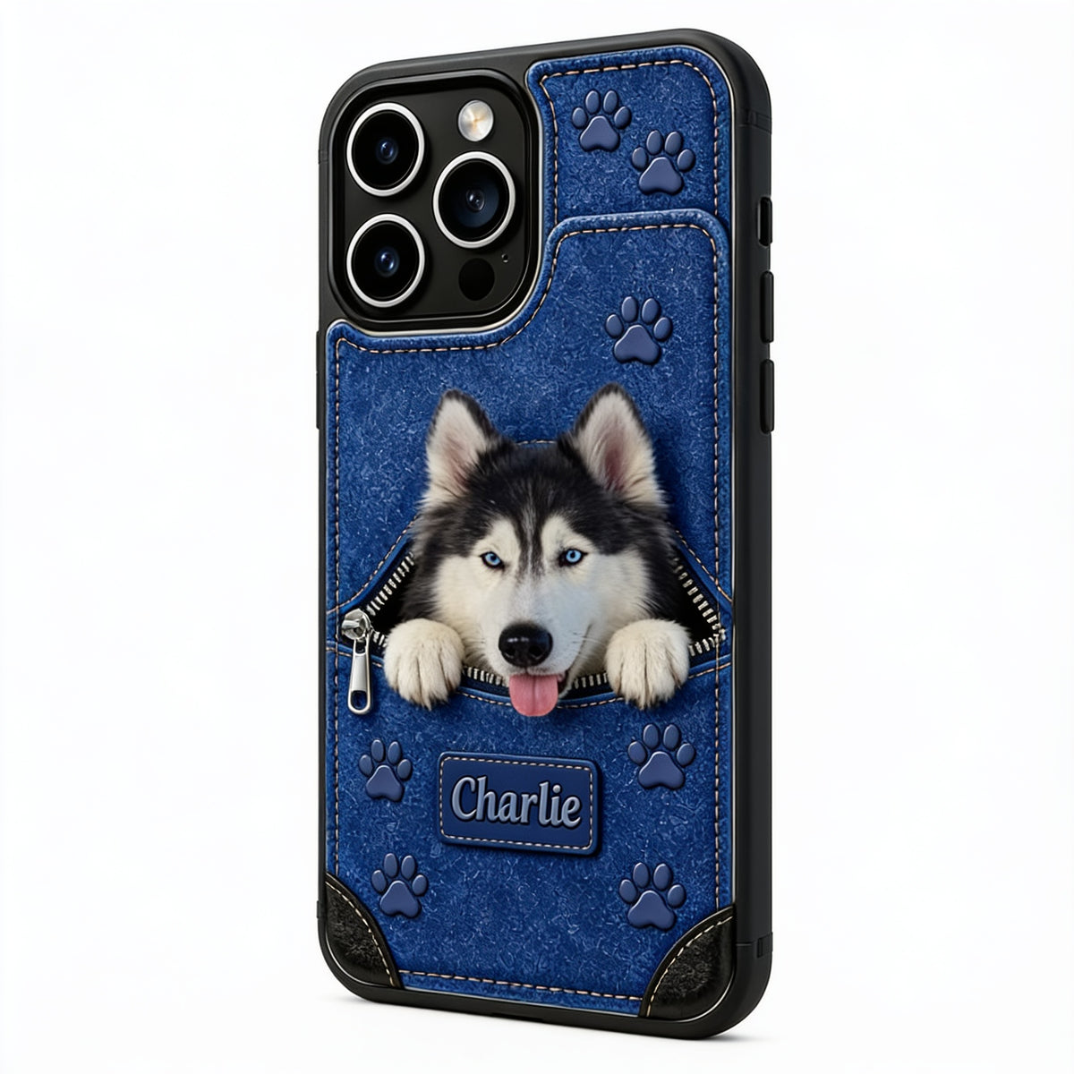 Personalized Peeking Blue Eyed Siberian Husky Wallet Phone Case Dog Lover Gift
