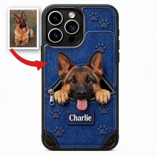 Personalized Peeking Black and Tan German Shepherd Wallet Phone Case Dog Lover Gift