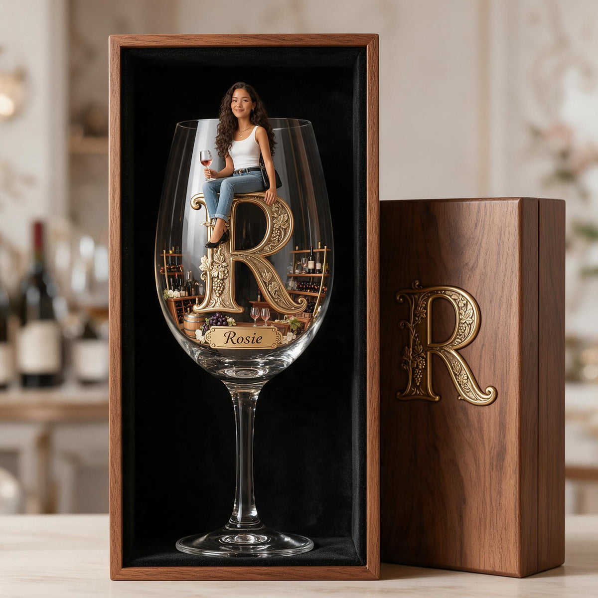 Set de Verres à Vin Personnalisé Femme Latina avec Boîte en Bois