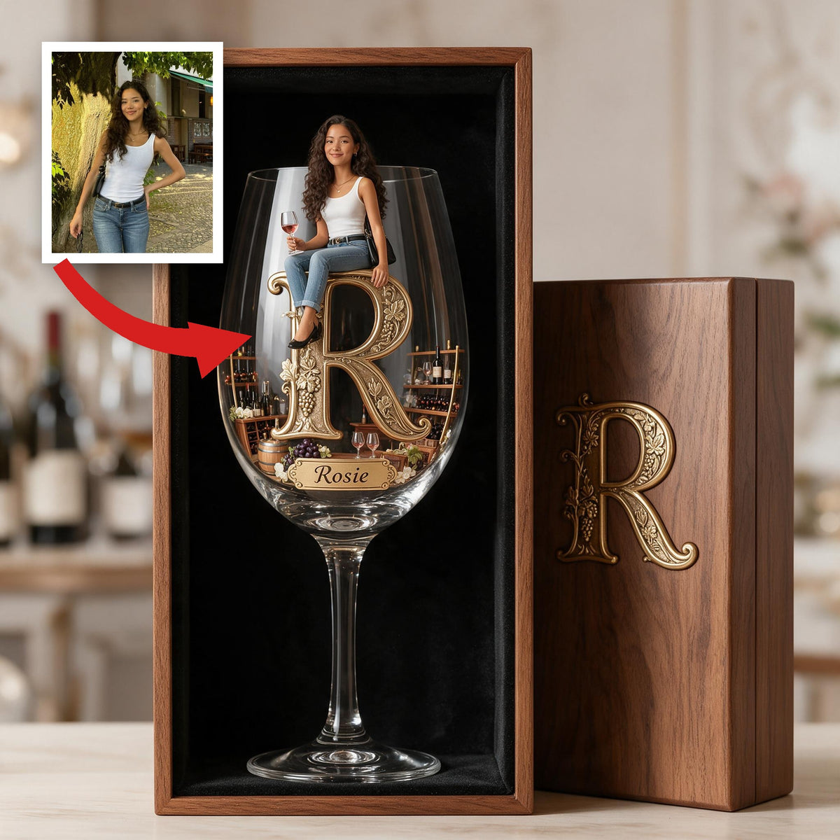 Set de Verres à Vin Personnalisé Femme Latina avec Boîte en Bois