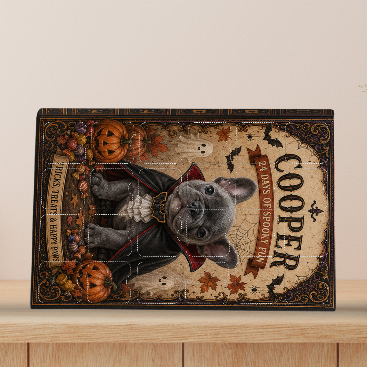 Personalized Halloween Curly Fur Poodle Advent Calendar with Spooky Mini Ornaments