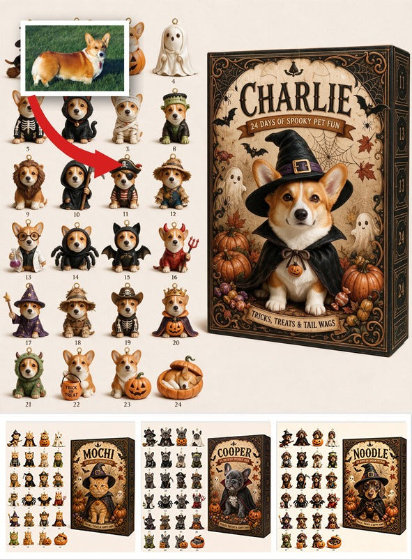 Personalized Halloween Tan and White Pembroke Welsh Corgi Advent Calendar with Mini Ornaments