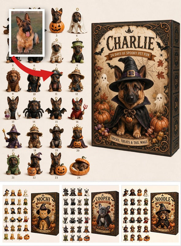 Calendrier de l'Avent Personnalisé pour Halloween Berger Allemand Noir et Feu avec Ornements
