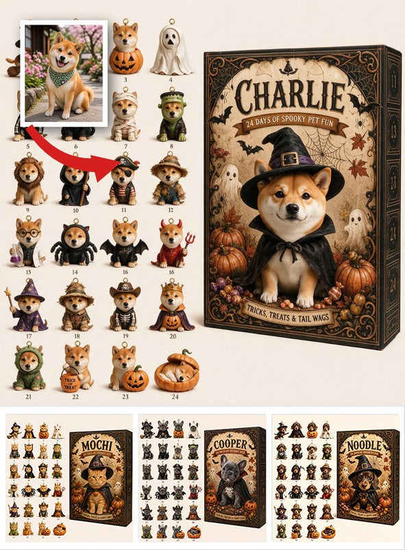 Personalized Halloween Red & White Shiba Inu Advent Calendar Spooky Dog Lover Gift