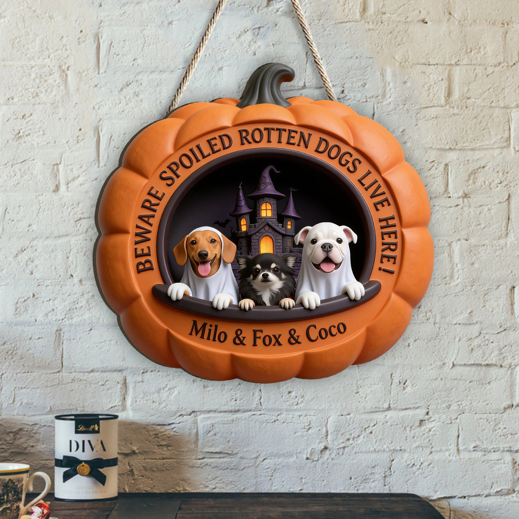 Panneau en bois en forme de citrouille personnalisé pour Halloween, cadeau pour amoureux des chiens