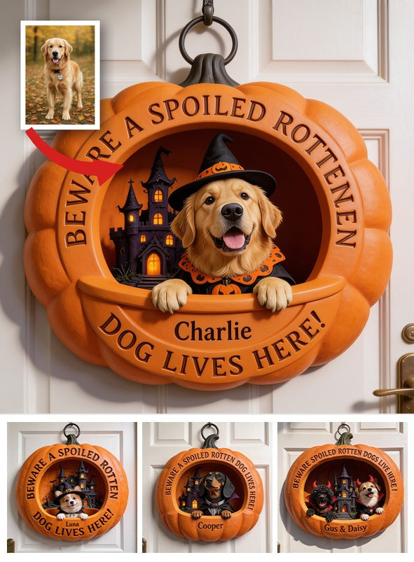 Panneau en bois en forme de citrouille personnalisé pour Halloween, cadeau pour amoureux des chiens