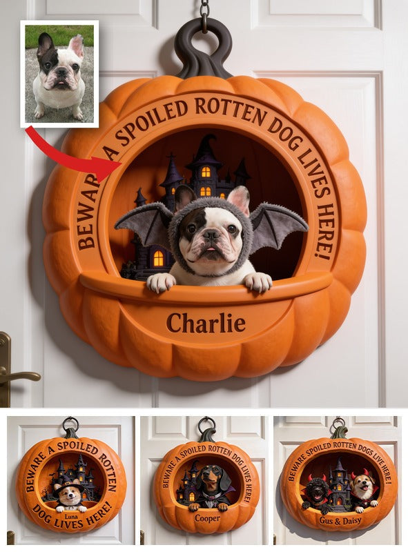 Panneau en Bois Personnalisé Halloween Bouledogue Français Noir et Blanc