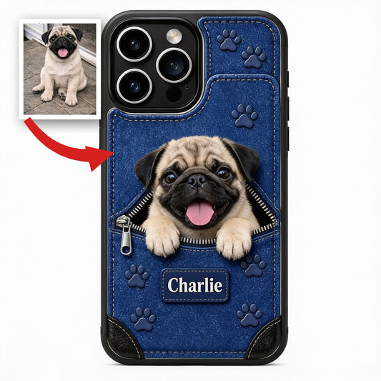 Personalized Peeking Fawn Pug Wallet Phone Case Dog Owner Gift