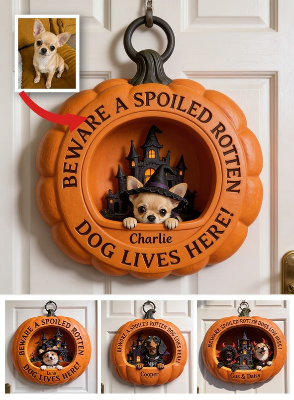 Panneau en bois en forme de citrouille pour Halloween avec Chihuahua personnalisé