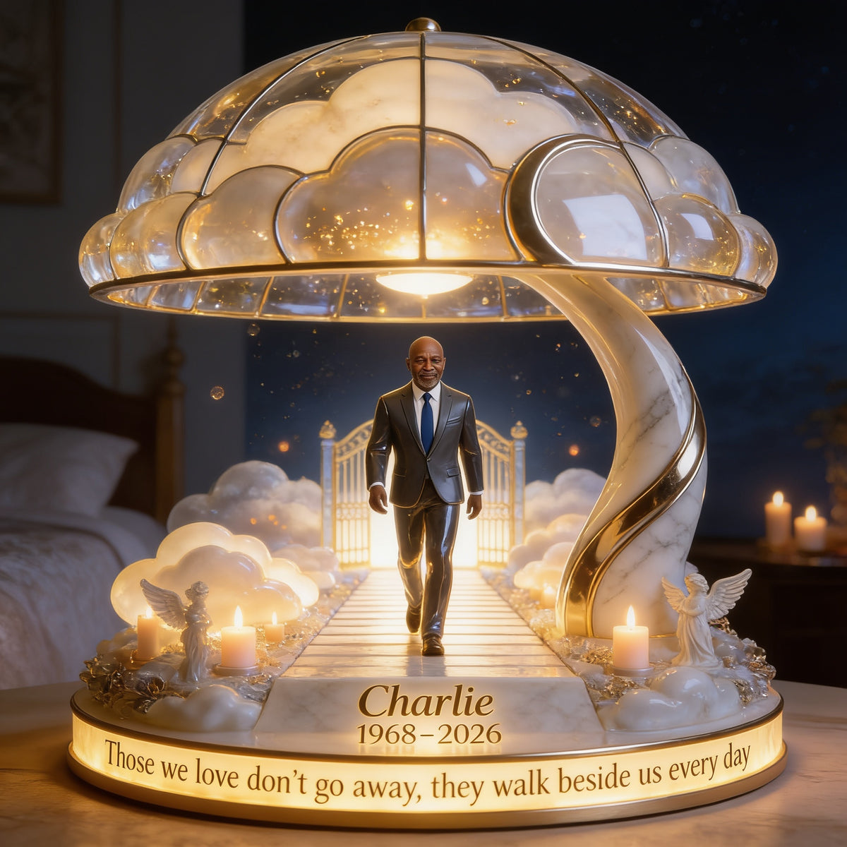 Lampe de Nuit LED Acrylique Personnalisée en Mémoire d'Homme Noir Senior