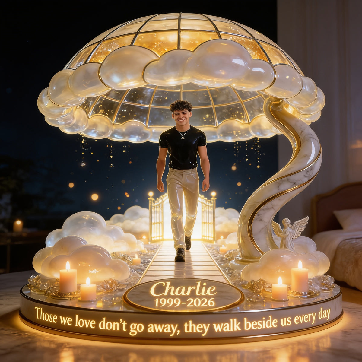 Personalized Young Latino Man Memorial Acrylic LED Night Light Sympathy Gift