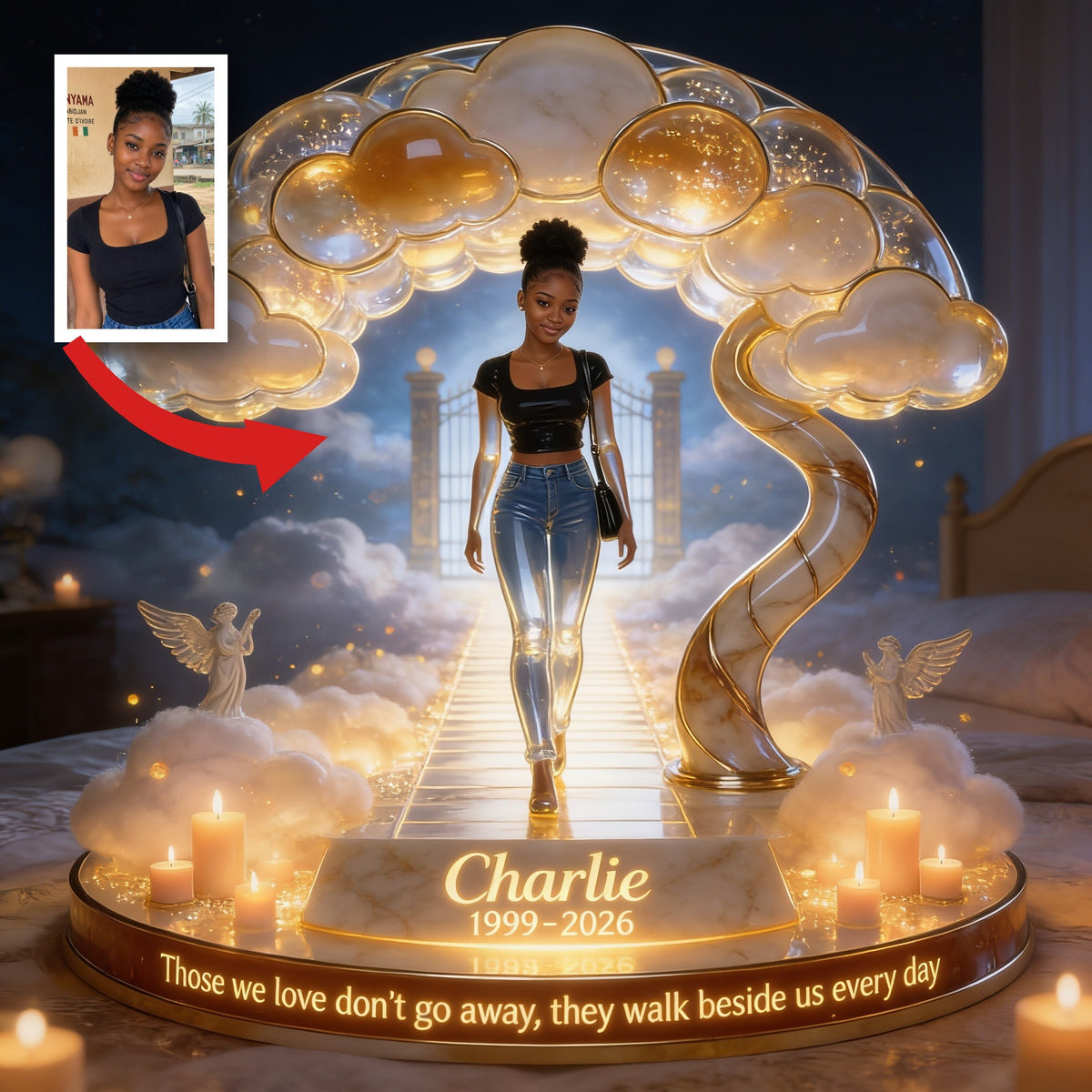 Lampe de nuit LED acrylique personnalisée en mémoire d'une femme noire