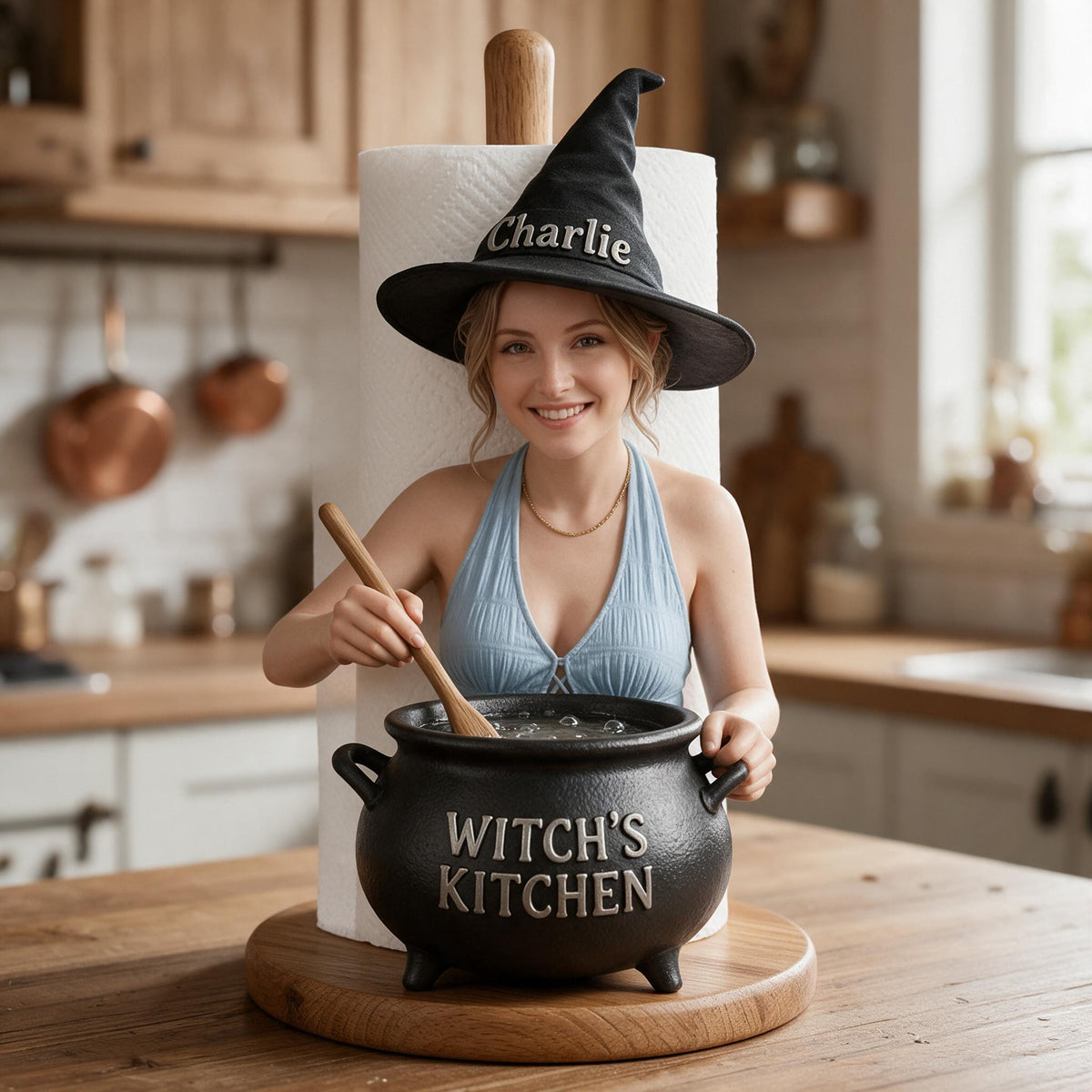 Personalized Witch Kitchen Woman Paper Towel Stand, Countertop Kitchen Decor Gift