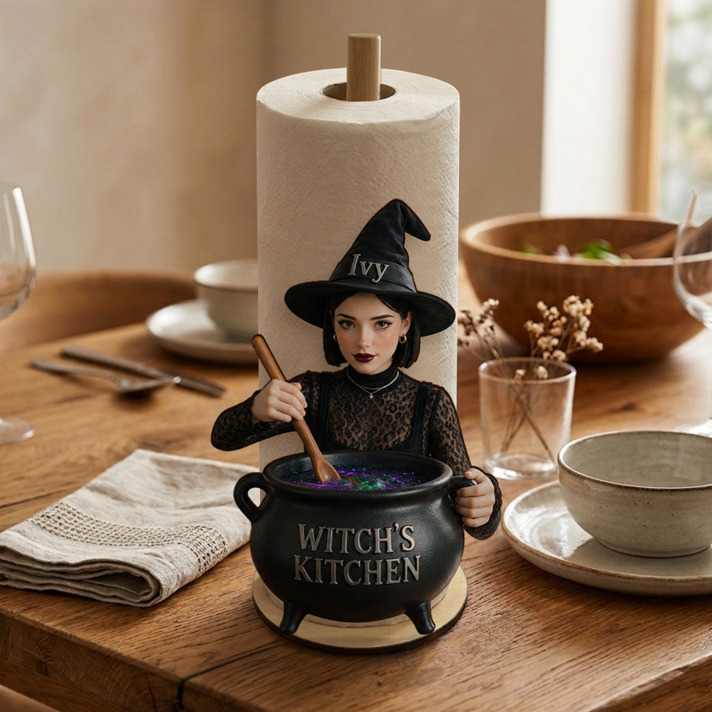 Personalized Witch Kitchen Woman Paper Towel Stand, Countertop Kitchen Decor Gift