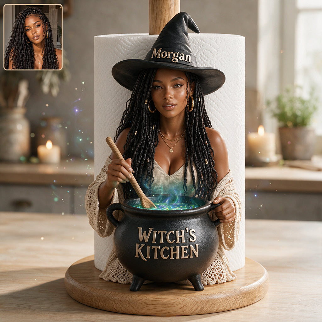 Personalized Witch Kitchen Older Latina Witch Paper Towel Stand Kitchen Decor