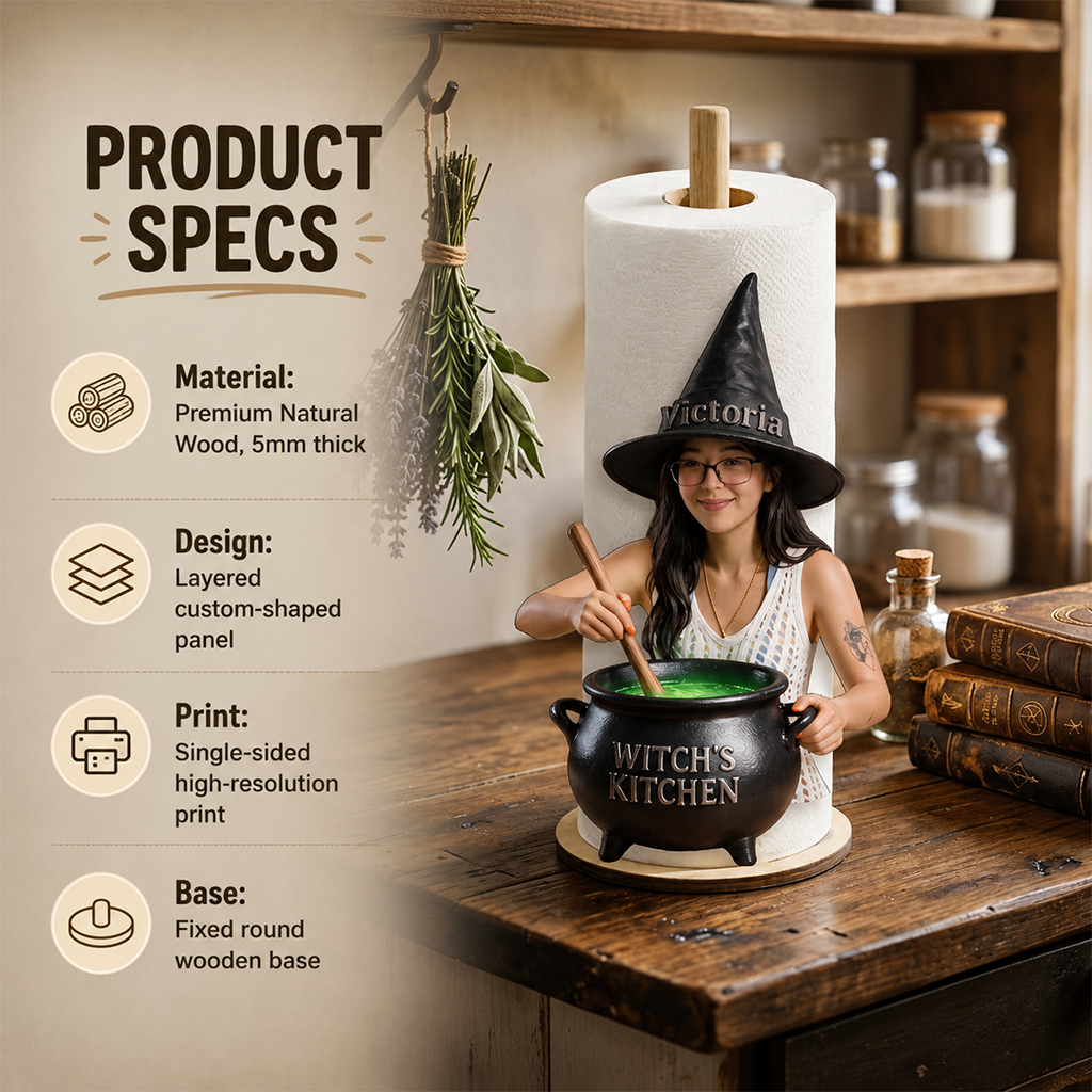 Personalized Witch Kitchen Older Latina Witch Paper Towel Stand Kitchen Decor