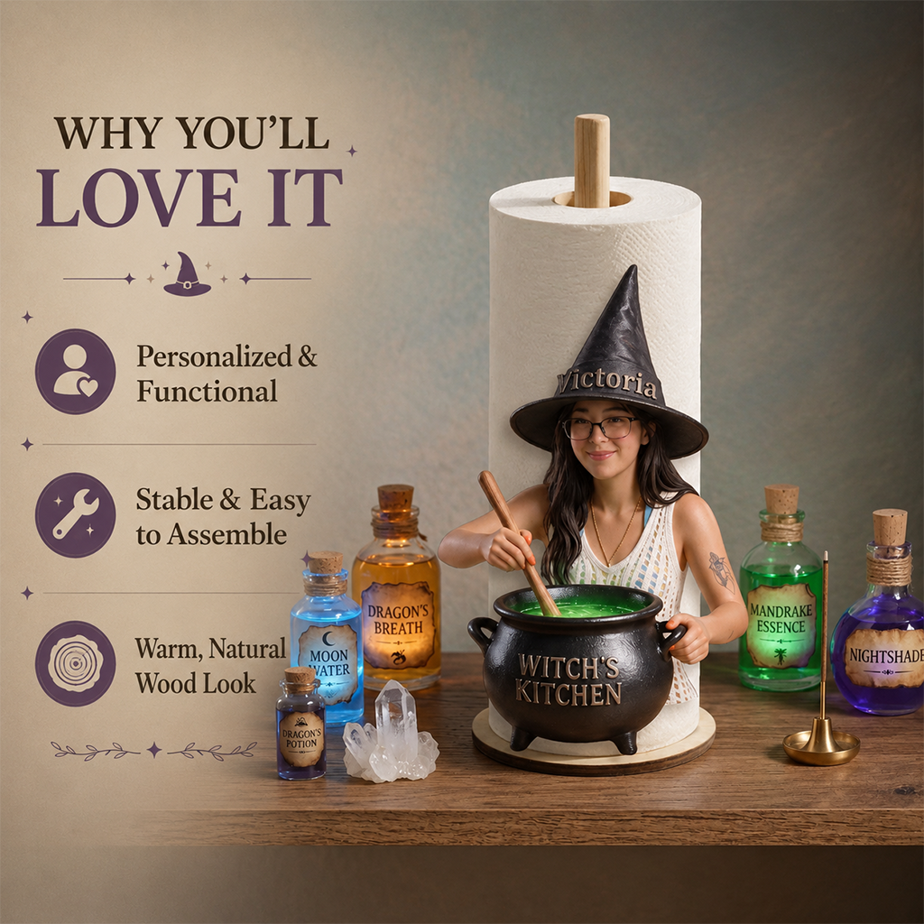 Personalized Witch Kitchen Woman Paper Towel Stand, Countertop Kitchen Decor Gift