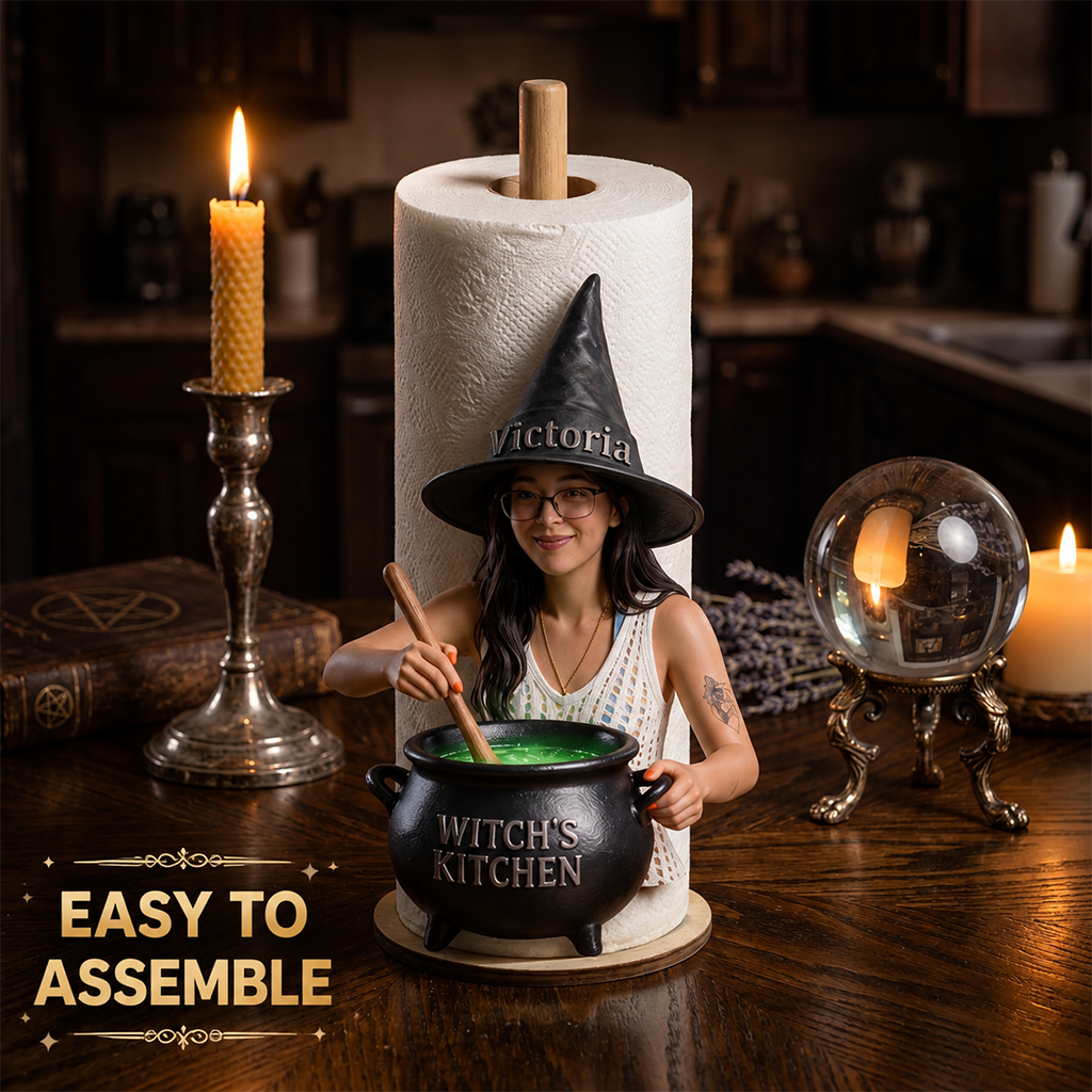Personalized Black Woman Witch Paper Towel Stand, Witch's Kitchen Decor Gift