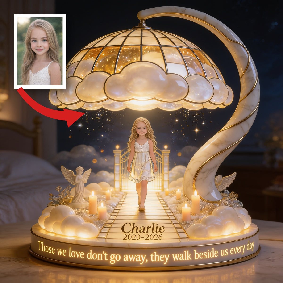 Personalized Little Girl Memorial Acrylic LED Night Light, Remembrance Gift for Daughter Granddaughter