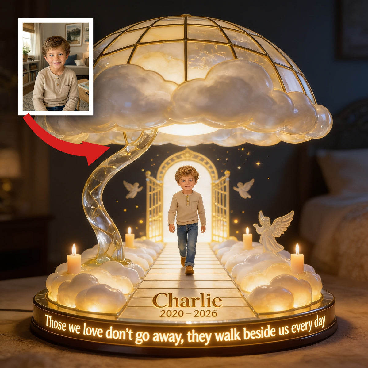 Personalized Latino Little Boy Memorial Acrylic LED Night Light Remembrance Keepsake