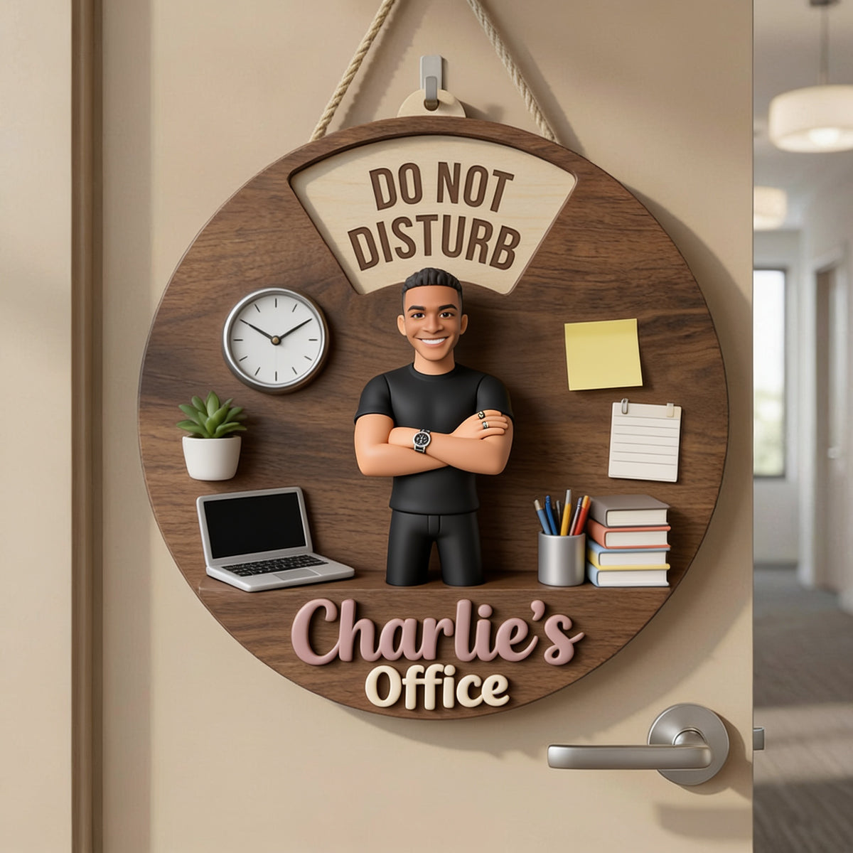 Custom Photo Black Man Office Status Spinner Sign, Personalized Home Office Gift