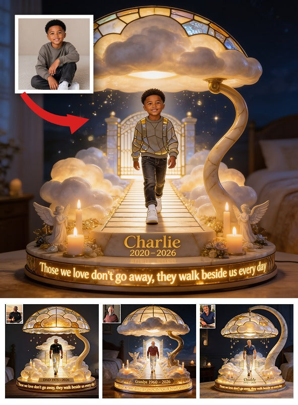 Personalized Black Little Boy Memorial Acrylic LED Night Light, Sympathy Gift for Son Grandson