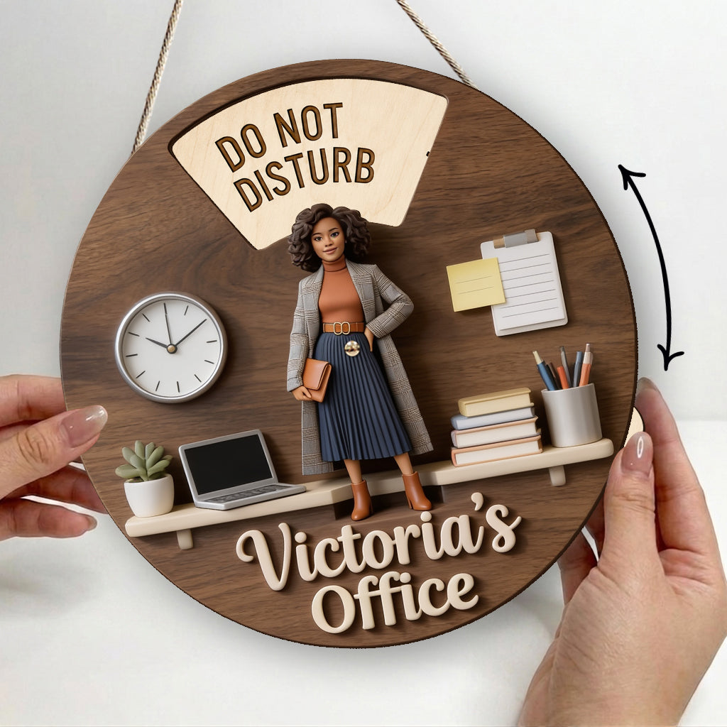Custom Photo Older Black Man Office Spinner Sign Work Status Door Decor Gift
