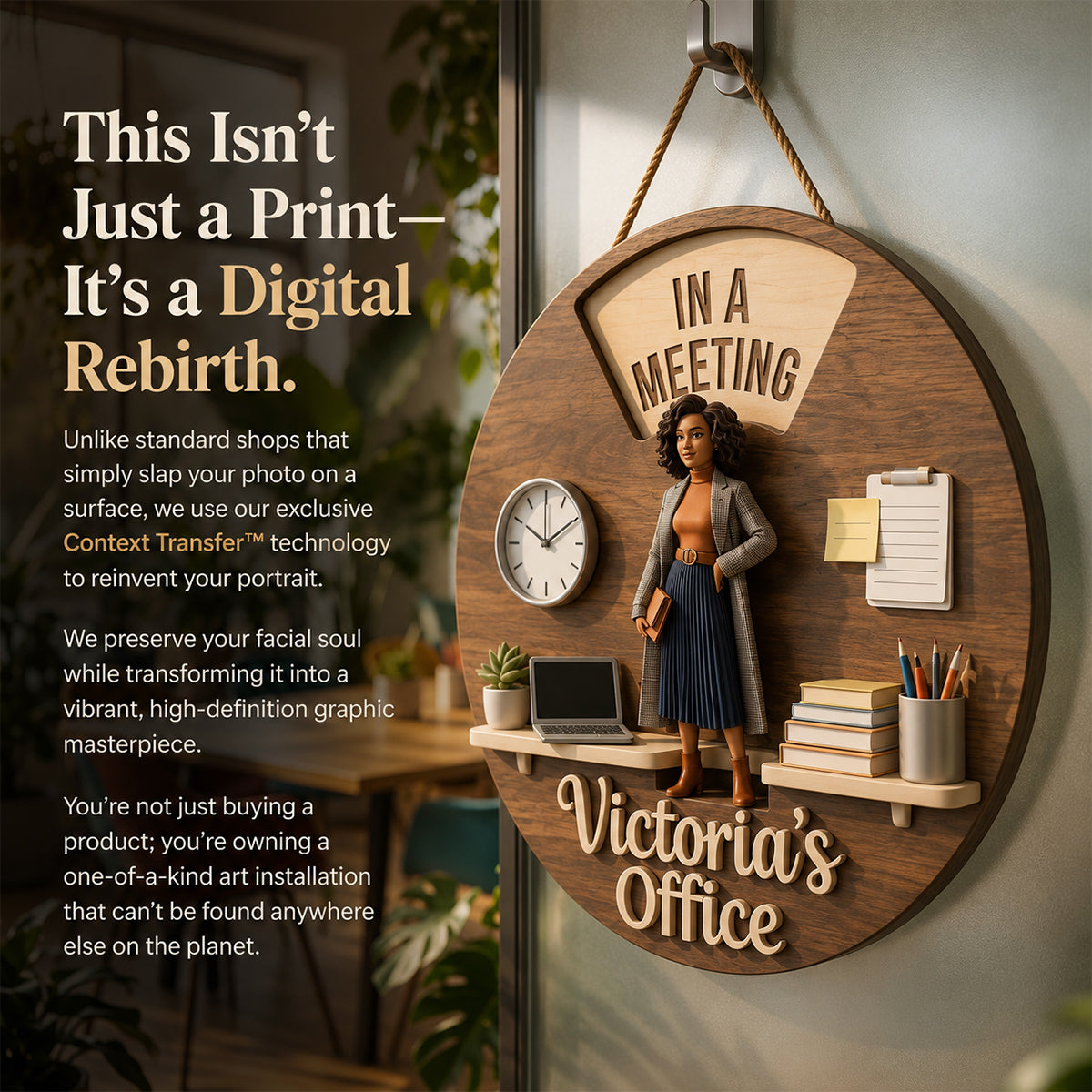 Custom Photo Older Latina Woman Office Spinner Sign Office Door Status Decor
