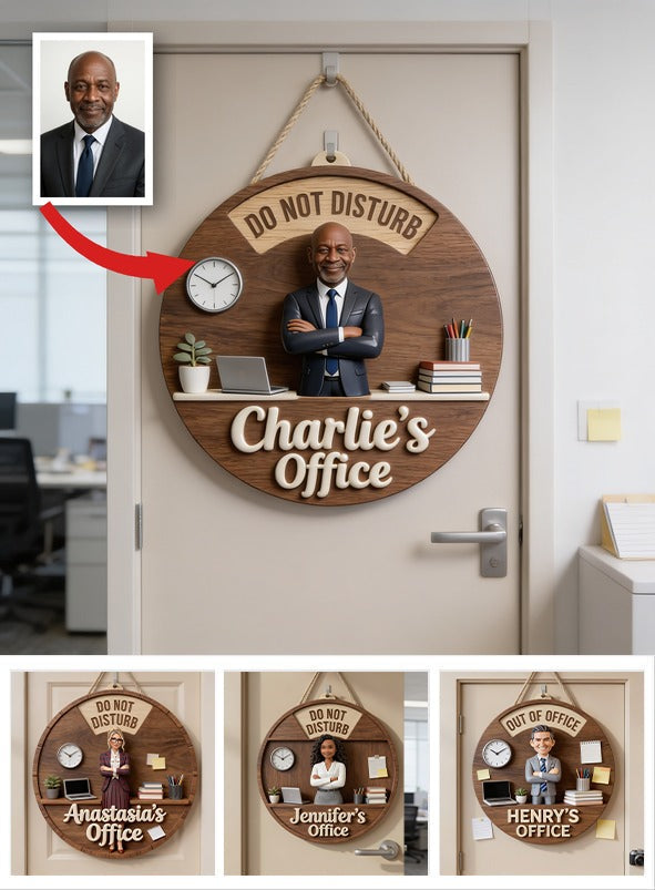 Custom Photo Older Black Man Office Spinner Sign Work Status Door Decor Gift