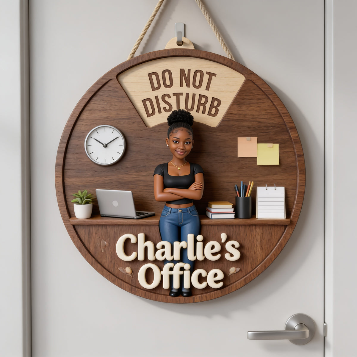 Panneau Personnalisé Femme Noire Bureau Indicateur Décor de Porte