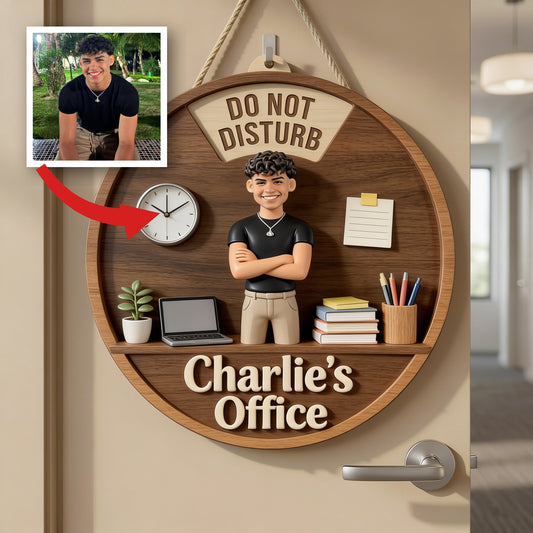 Custom Photo Young Latino Man Office Status Spinner Sign, Office Door Decor Gift