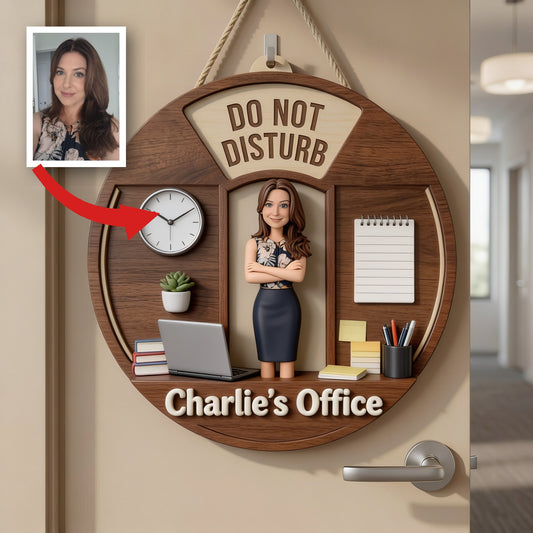 Custom Photo Senior Office Woman Spinner Sign Office Status Door Decor