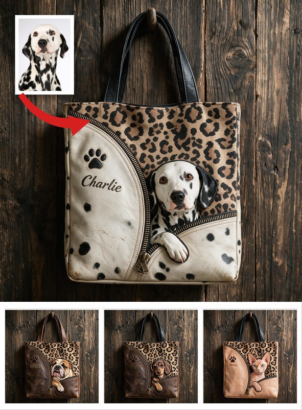 Personalized Peeking Black Spotted Dalmatian Tote Bag Pet Lover Gift