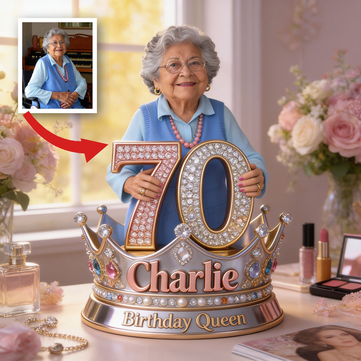 Personalized Birthday Older Latina Woman 70th Custom Shaped Acrylic Plaque