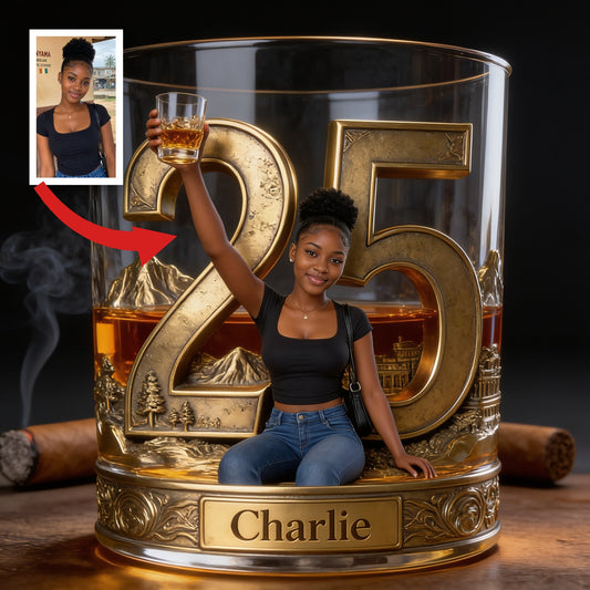 Personalized 25th Birthday Black Woman Whiskey Glass Gift For Her