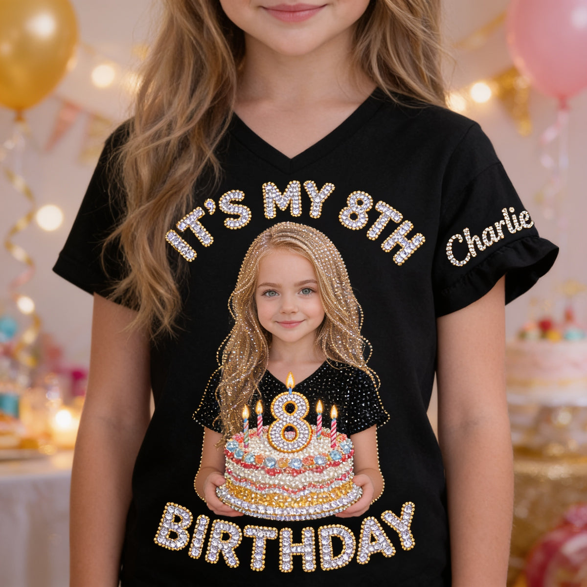 T-shirt V-Neck Anniversaire Personnalisé Petite Fille Cadeau pour Fille Petite-Fille Nièce