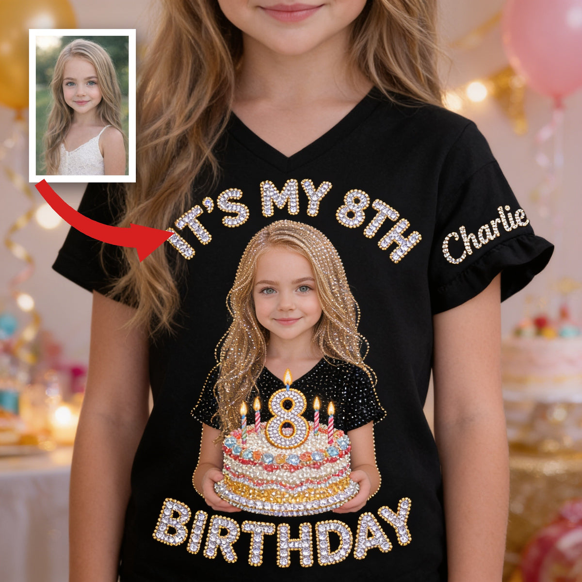 T-shirt V-Neck Anniversaire Personnalisé Petite Fille Cadeau pour Fille Petite-Fille Nièce