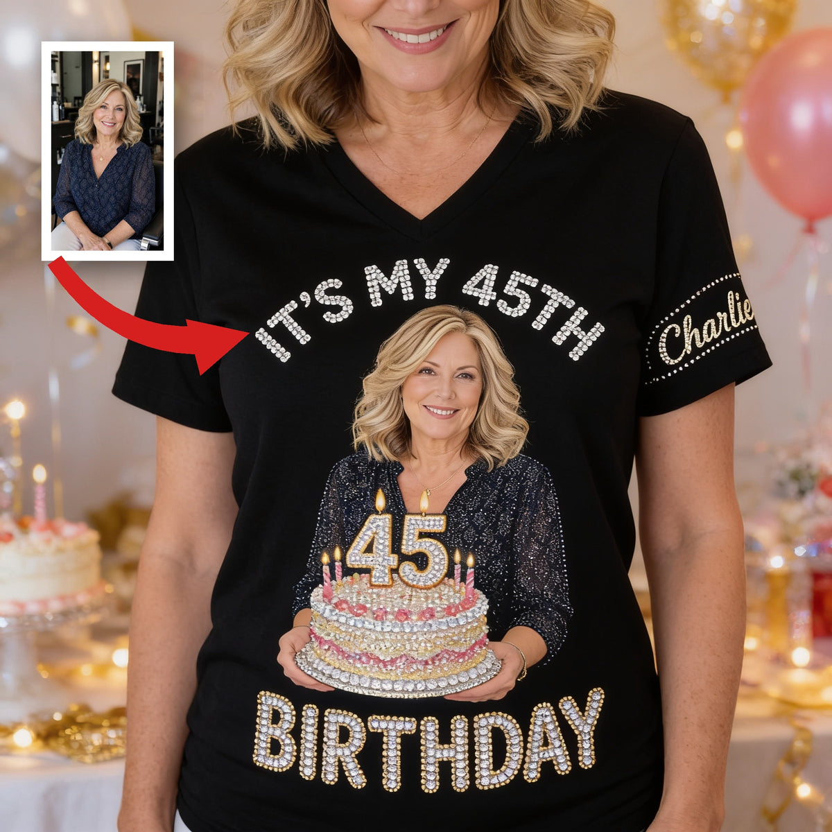 Personalized 45th Birthday Middle-Aged Woman V-Neck T-Shirt Gift