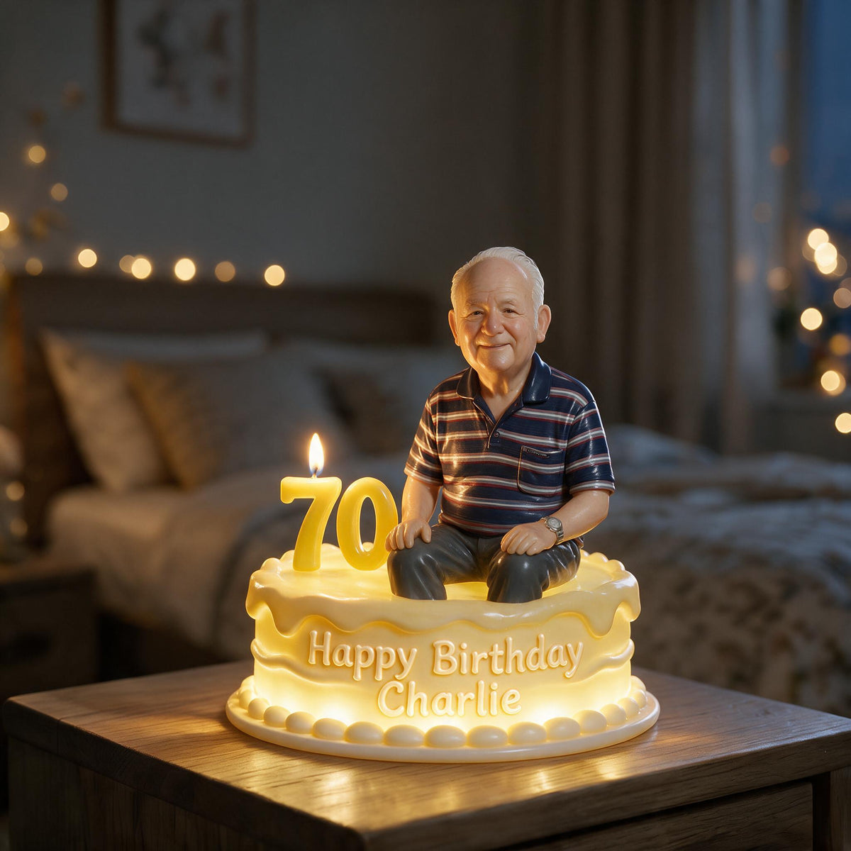 Personalized 70th Birthday Older Man Acrylic LED Night Light, Dad Grandpa Gift