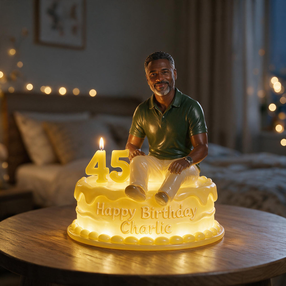 Personalized 50th Birthday Middle-Aged Black Man Acrylic LED Night Light Gift for Dad