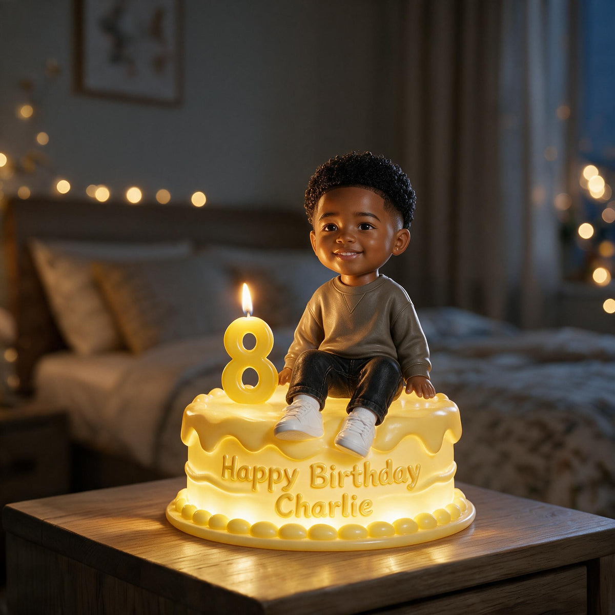Personalized Birthday Black Little Boy Acrylic LED Night Light, Gift for Son Grandson Nephew